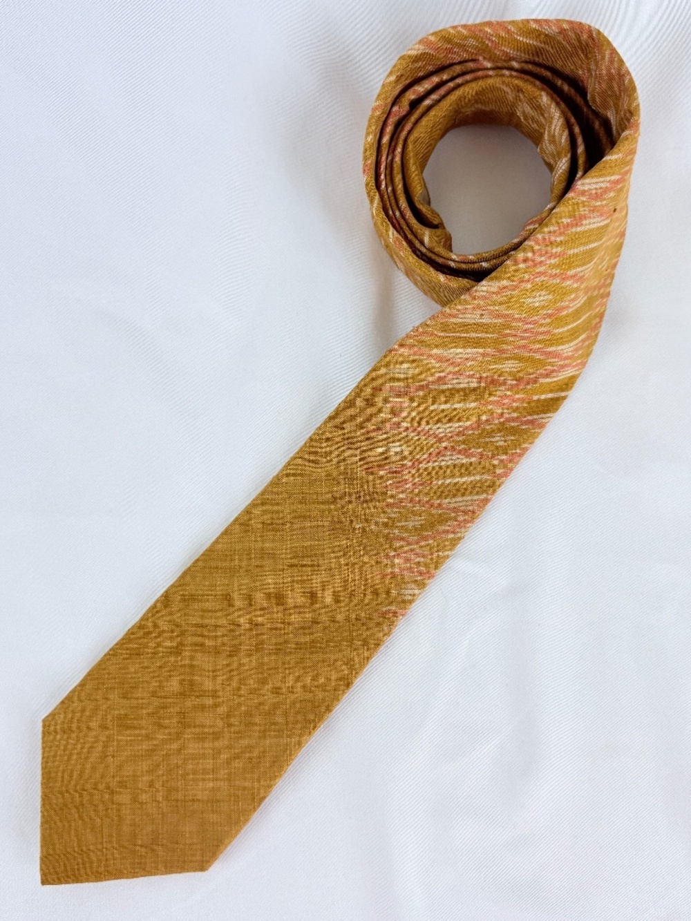 Vintage Gold True Ikat Weaving Necktie ChitraLada Bangkok Thailand Tie Raw Silk